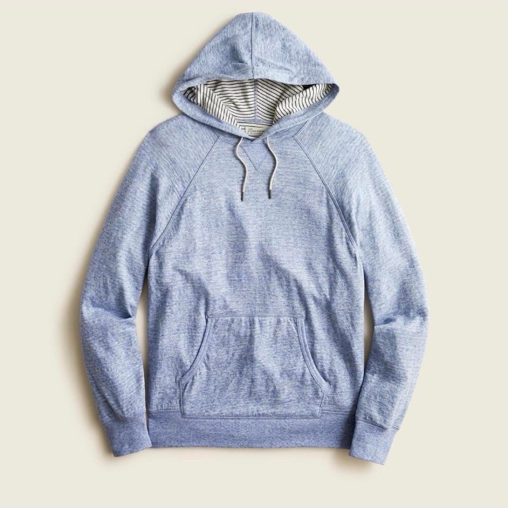 J.Crew super soft light blue hoodie pullover with striped lining, size men's M